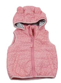 Svetloružová bodkovaná á šušťáková zateplená vesta s kapucňou Topomini