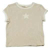 Béžové rebrované crop tričko s hviezdičkou H&M
