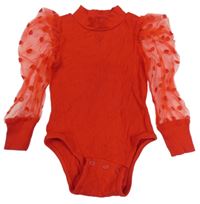 Červené body s šifonovými puntikatými rukávy Shein