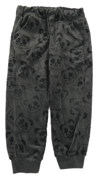 Sivé zamatové tepláky s pandami