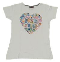 Bílé tričko s květinami a srdcem 