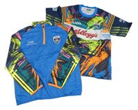 2 set - modro-barevné vzorované sportovní triko s nápisem + tričko 