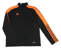 Černo-neonově oranžová sportovní funkční mikina s pruhy a logem Adidas