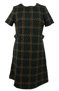 Dámske tmavomodro-zeleno-okrové kockované šaty Tu