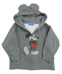 Šedá propínací mikina s Mickeym a kapucí Disney
