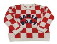 Červeno-svetloružový kockovaný sveter s nápisom zn. Next