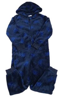 Tmavomodrá chlupatá kombinéza s ovladači a kapucí V by Very