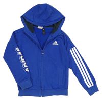 Modrá sportovní propínací mikina s logem a kapucí Adidas