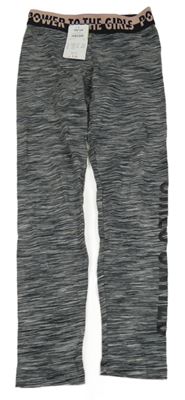 Nové - Tmavosivé žíhané športové legíny s nápisem v pase Page one young