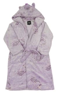 Lila plyšový župan s jednorožcami a kapucňou