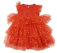 Červené vrstvené tylové šaty s hvězdami Shein