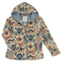 Smetanovo-modro-ružová vzorovaná chlpatá prepínaci mikina s kapucňou Fat Face