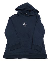 Tmavomodrá dlhá mikina s písmeny a kapucňou Closure