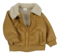 Hnědá semišová zateplená bunda s beránkem 