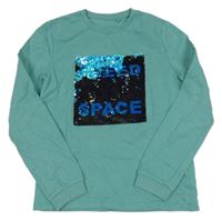 Zelenomodrá mikina s překlápěcími flitre C&A