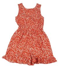 Červeno-bílý květovaný kraťasový overal Next