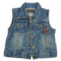 Modrá rifľová vesta s nášivkami Zara