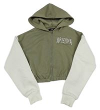 Kaki-biela prepínaci crop mikina s nápisom a kapucňou New Look