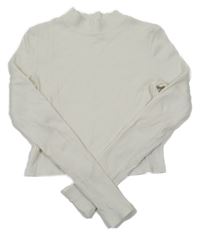 Biele rebrované crop tričko so stojačikom H&M