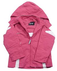 Ružovo-biela šušťáková jarná bunda s kapucňou