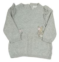 Sivý sveter so zajačikom a volánikmi Disney