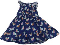 Tmavomodré plátenné šaty s motýlikmi zn. M&S