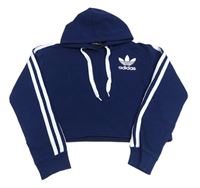 Tmavomodrá crop mikina s logom a kapucí Adidas