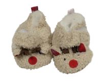 Béžové huňaté vianočné zateplené papučky so soby vel. 15