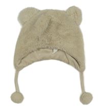 Béžová kožešinová podšitá ušanka s bambulemi Orchestra