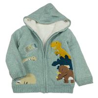 Světlemodrý propínací zateplený svetr s dinosaury a kapucí Nutmeg 