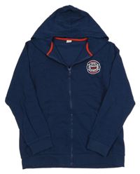 Tmavomodrá vzorovaná propínací mikina s výšivkou a kapucí LC Waikiki