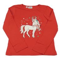 Červené triko s jednorožcem Bonprix