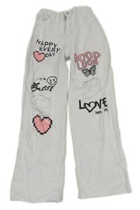 Biele voľné é rifle s potlačou a dierami Shein