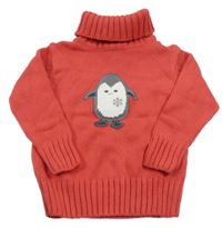 Jahodový sveter s tučňákem a rolákom Lupilu