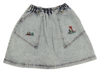 Svetlomodrá plesňová rifľová sukňa s výšivkami