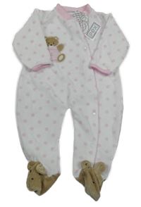 Nové - Bielo-svetloružový zamatový overal s medvedíkom Pex