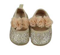 Nové - Zlaté koženkové trblietavé cápačky s kvetmi H&M