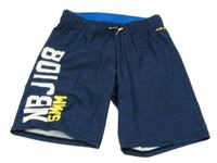 Nové - Tmavomodré melírované plážové kraťasy s nápisem Decathlon