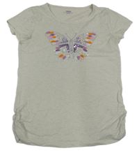 Béžové tričko s motýlkem z flitrů Yigga