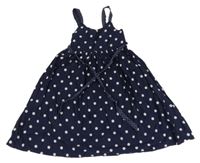 Tmavomodré plátenné šaty s bodkami a opaskom H&M