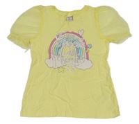 Žlté tričko s dúhou a tylovymi rukávy DopoDopo