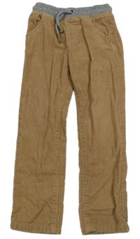 Béžové rebrované nohavice so sivým pasom Tu