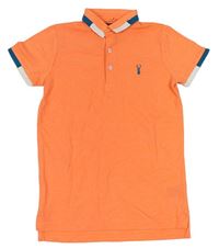 Neónově oranžovo-bielo-petrolejové melírované polo tričko s výšivkou Next