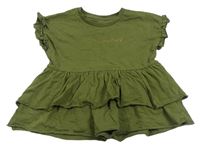 Khaki vrstvená tunika se zlatým nápisem a volánky Matalan