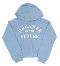 Modrá šisovaná crop mikina s nápisy a kapucí H&M