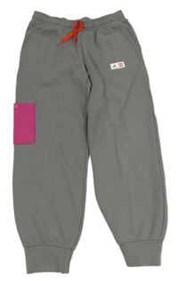 Tmavosivé tepláky s tmavoružovou vreckom Adidas