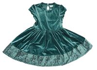 Tmavozelené zamatové šaty s výšivkou name it.