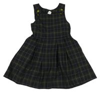 Čierno-kaki-žlté kockované šaty so zavazováním