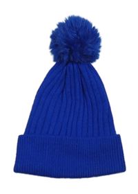 Safírová žebrovaná úpletová čepice s bambulí PRIMARK