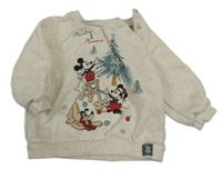 Svetlobéžová melírovaná mikina s Mickey a Minnie a Plutem a vánočním motívom Disney